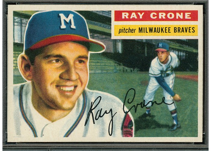 1956 Topps #76 Ray Crone, Milwaukee Braves (front)