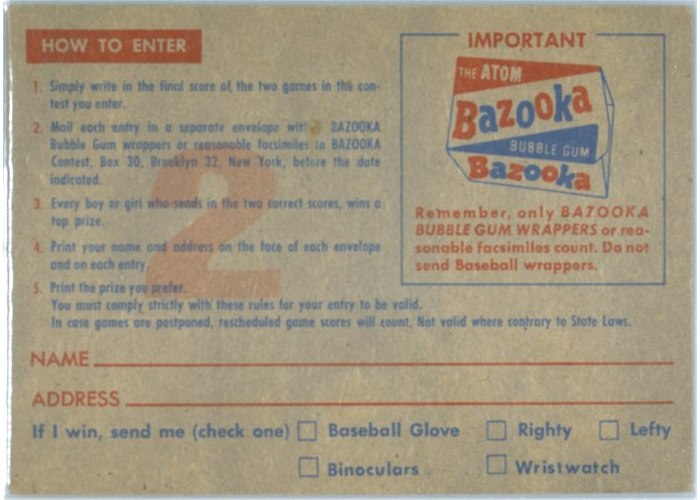 1957 Topps Contest Card (Saturday, May 25th) card back