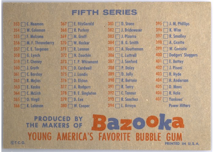 1957 Topps Checklist 4/5 Bazooka card back
