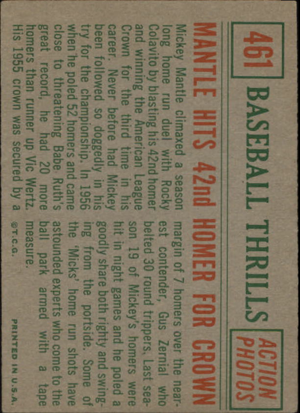 1959 Topps #461 Mickey Mantle (back)