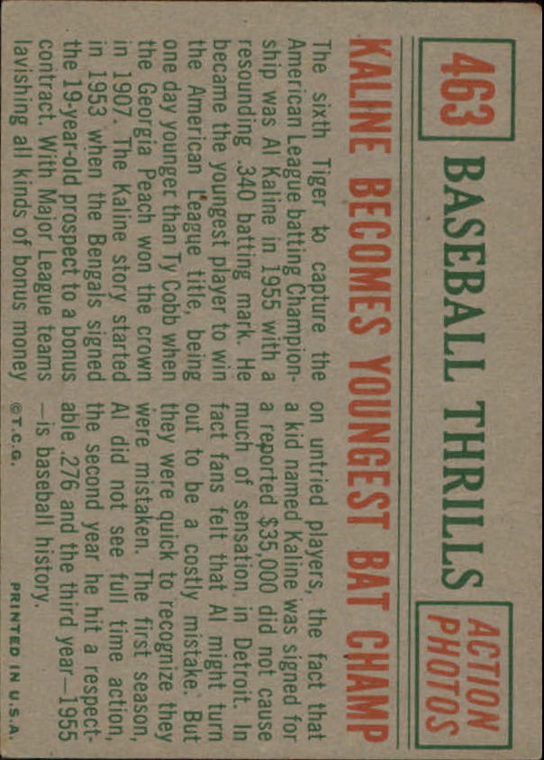 1959 Topps #463 Al Kaline (back)