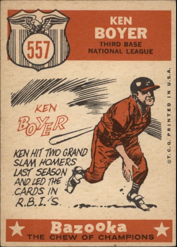 1959 Topps #557 Ken Boyer (back)