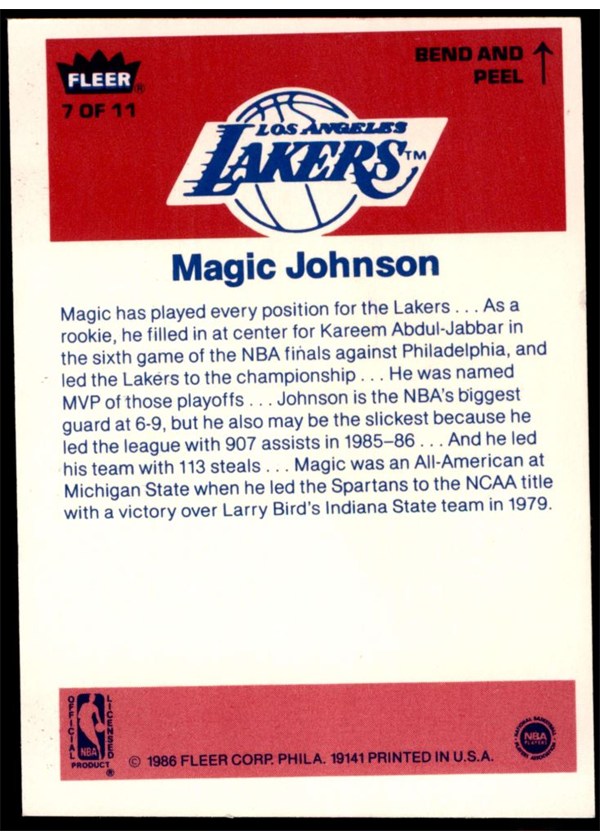 1986-87 Fleer Sticker #7 Magic Johnson card back
