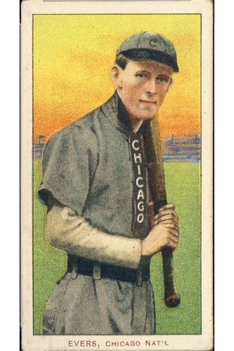 1909-11 T206 Johnny Evers (Chicago On Shirt - Yellow Sky), Chicago Cubs (front)