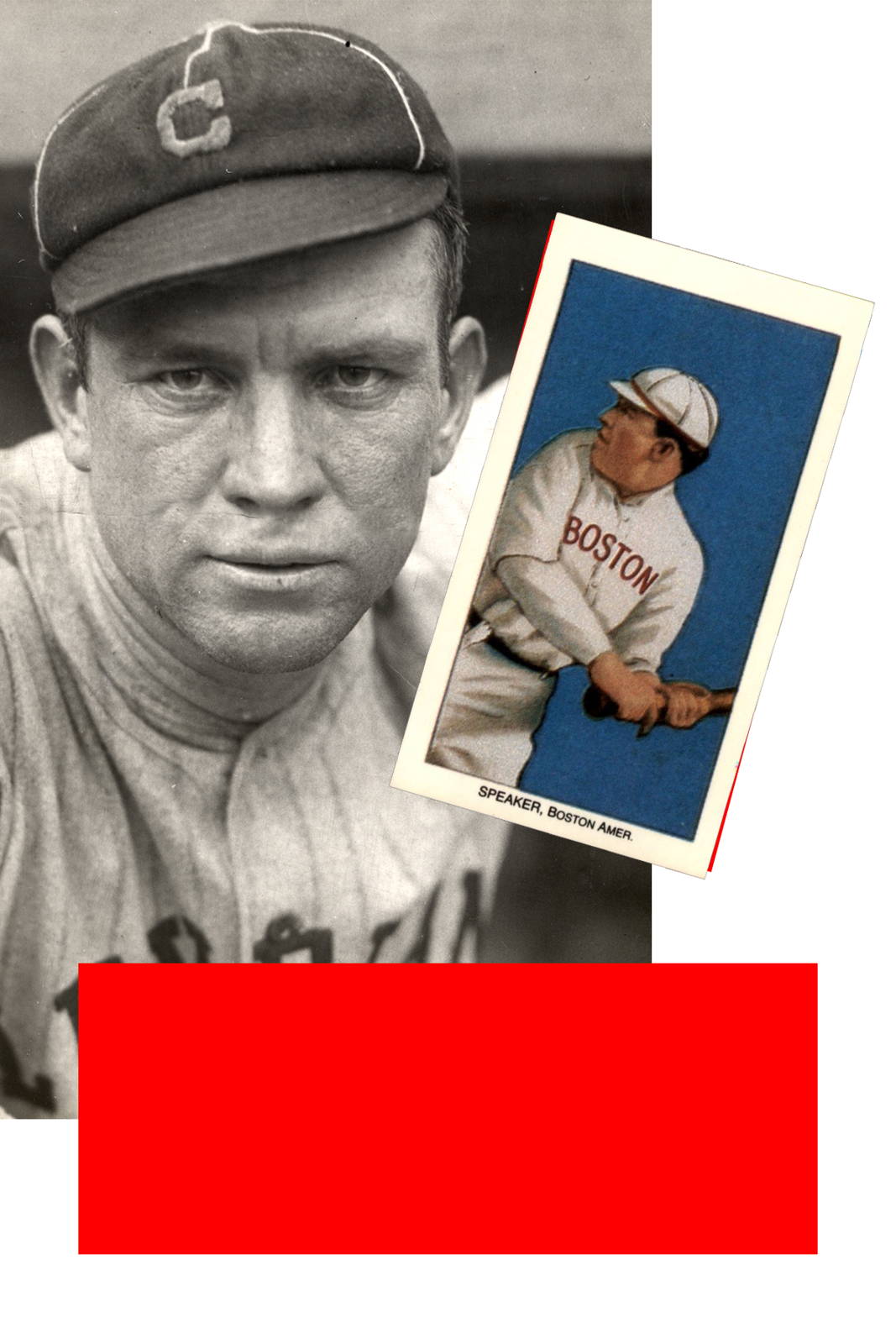 A vintage photograph of Tris Speaker beside his 1910 T206 card