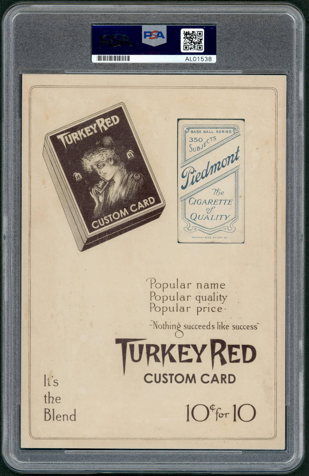The custom card back: a Turkey Red design with a window showing the Piedmont 350 Subjects back