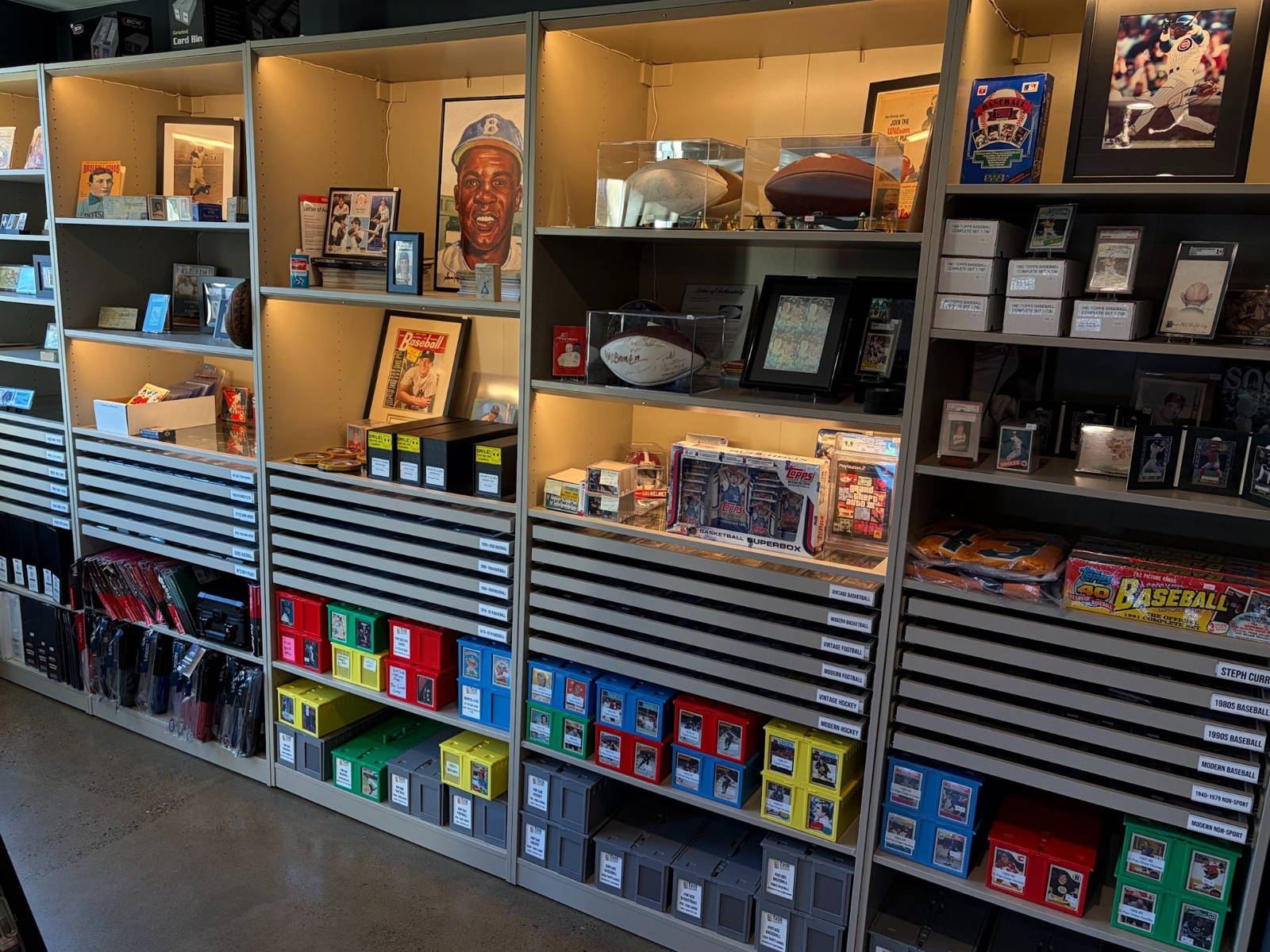 The back wall of vintage to modern cards and supplies