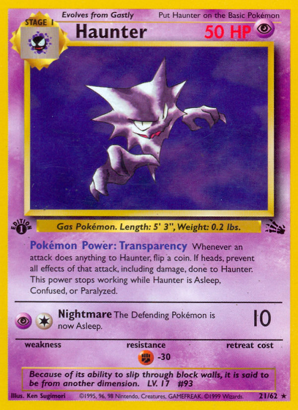 Haunter - 1999 Pokemon Fossil #21/62 | T206 Cards