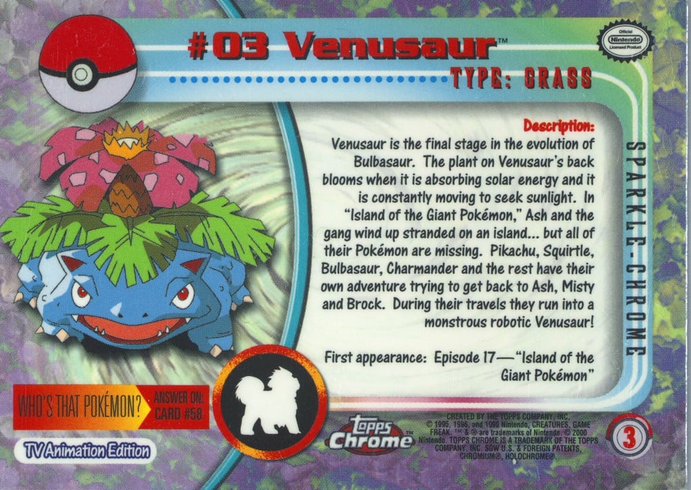 Venusaur Topps Chrome card back