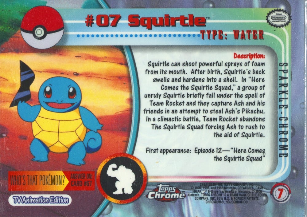 Squirtle Topps Chrome card back