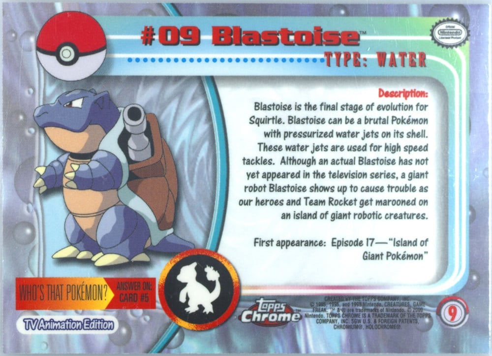 Blastoise Topps Chrome card back