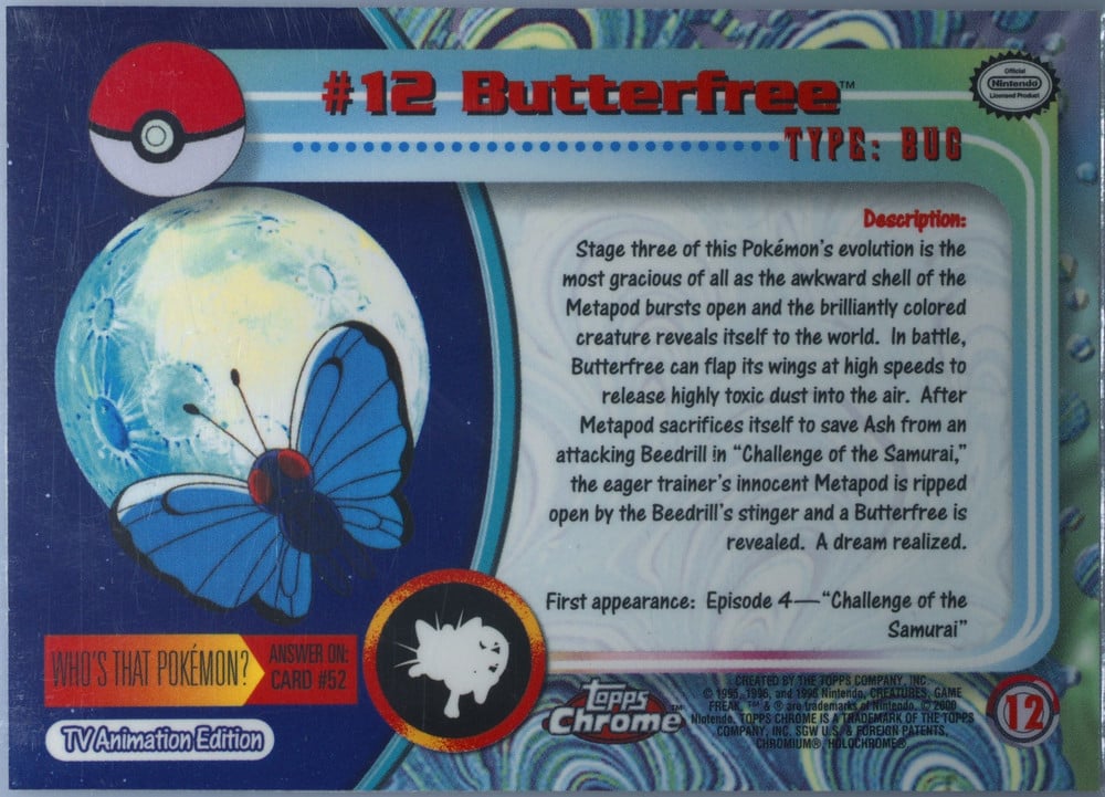 Butterfree Topps Chrome card back