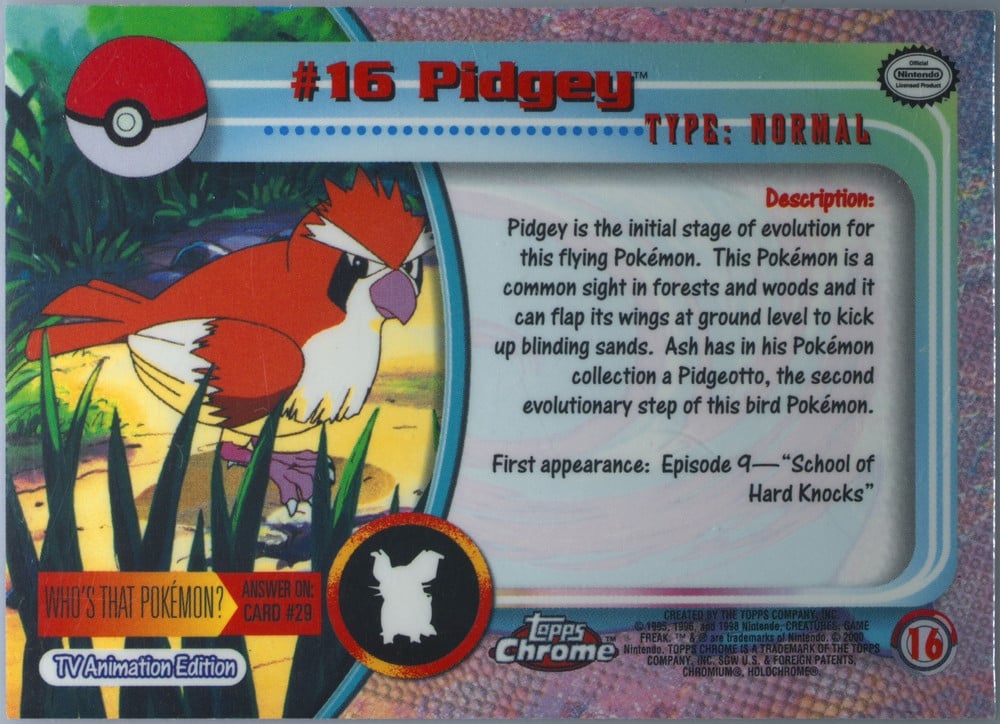 Pidgey Topps Chrome card back