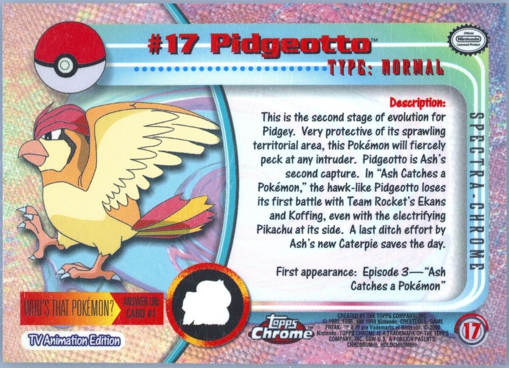 Pidgeotto Topps Chrome card back