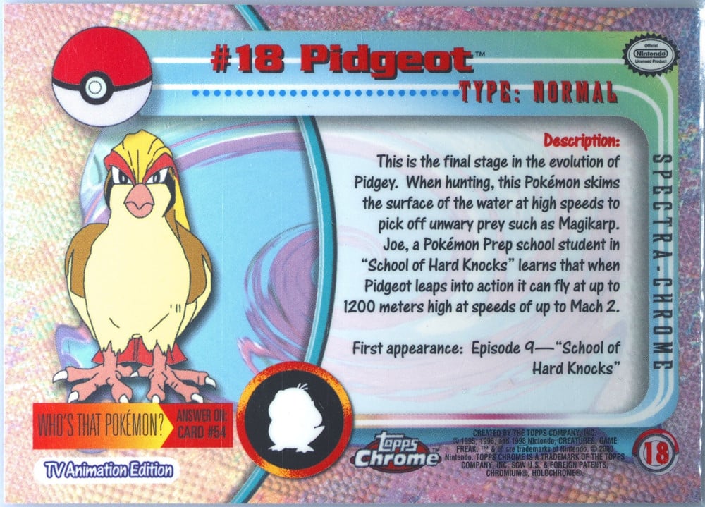 Pidgeot Topps Chrome card back