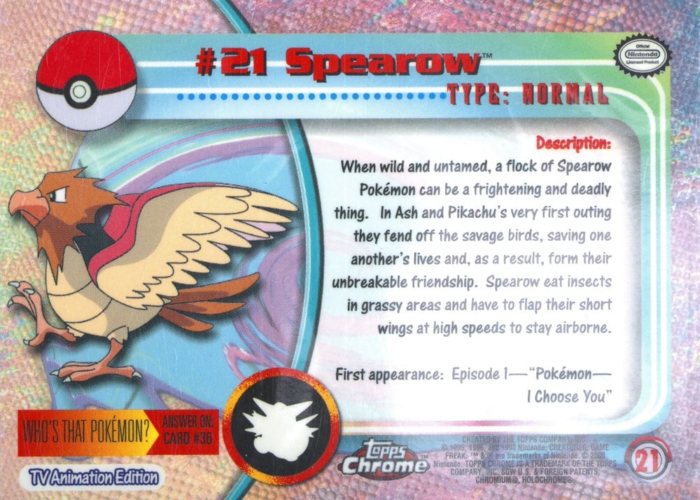 Spearow Topps Chrome card back