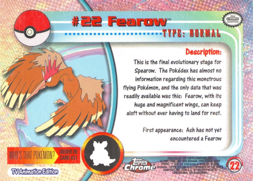 Fearow Topps Chrome card back
