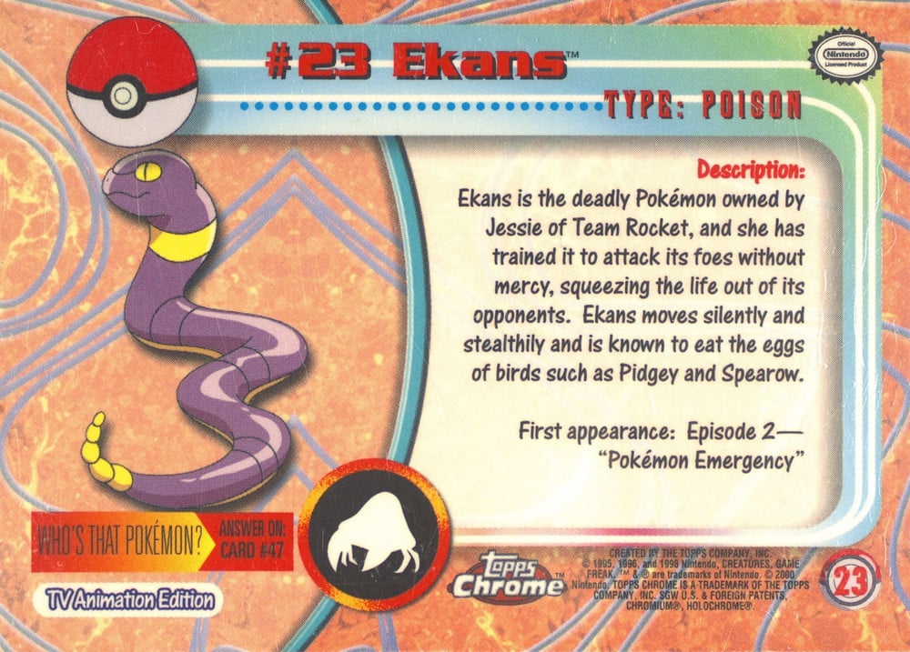 Ekans Topps Chrome card back