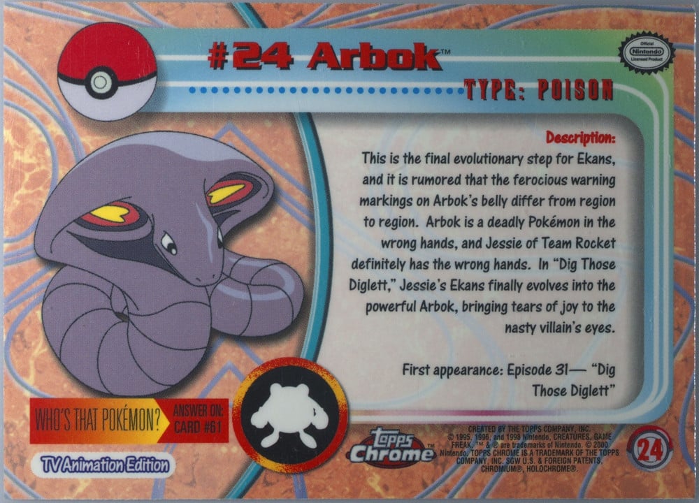 Arbok Topps Chrome card back