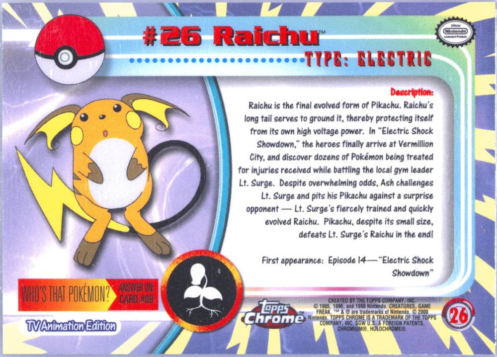 Raichu Topps Chrome card back