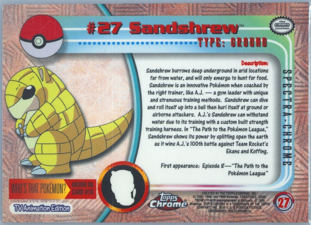 Sandshrew Topps Chrome card back
