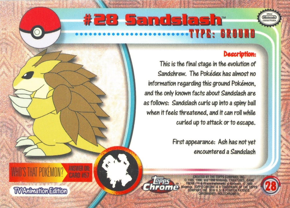Sandslash Topps Chrome card back