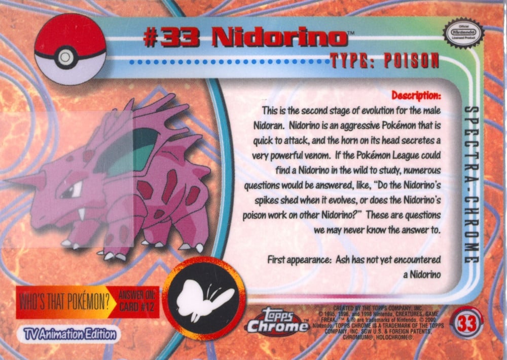 Nidorino Topps Chrome card back