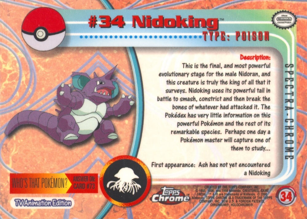 Nidoking Topps Chrome card back