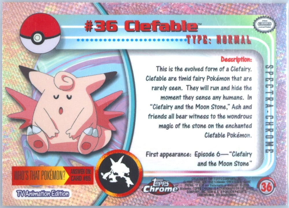 Clefable Topps Chrome card back