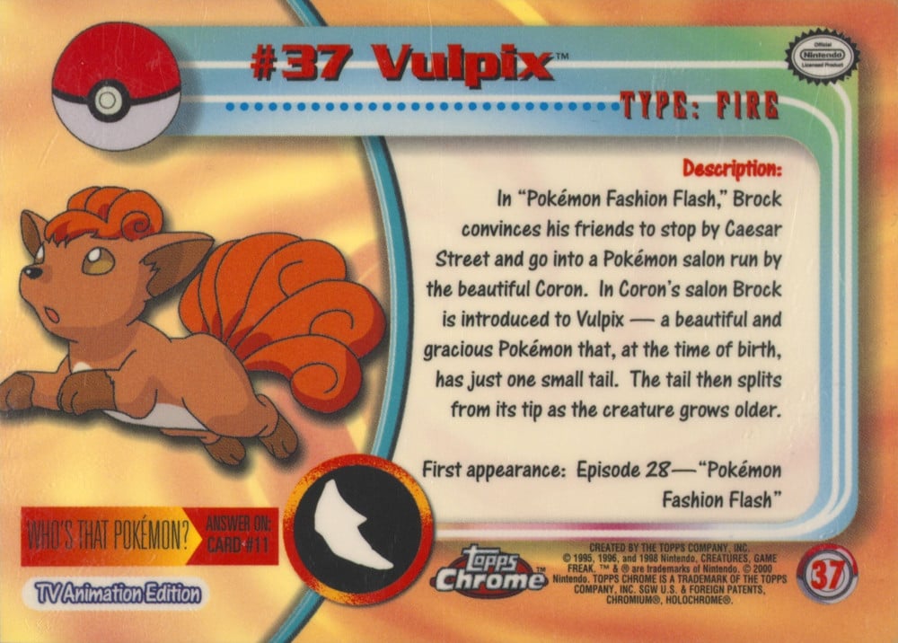 Vulpix Topps Chrome card back