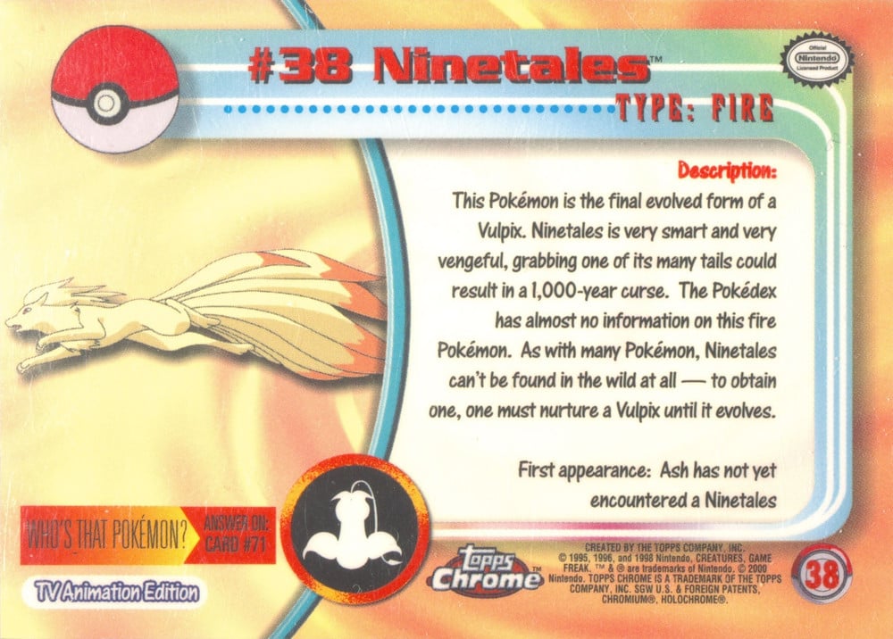 Ninetales Topps Chrome card back