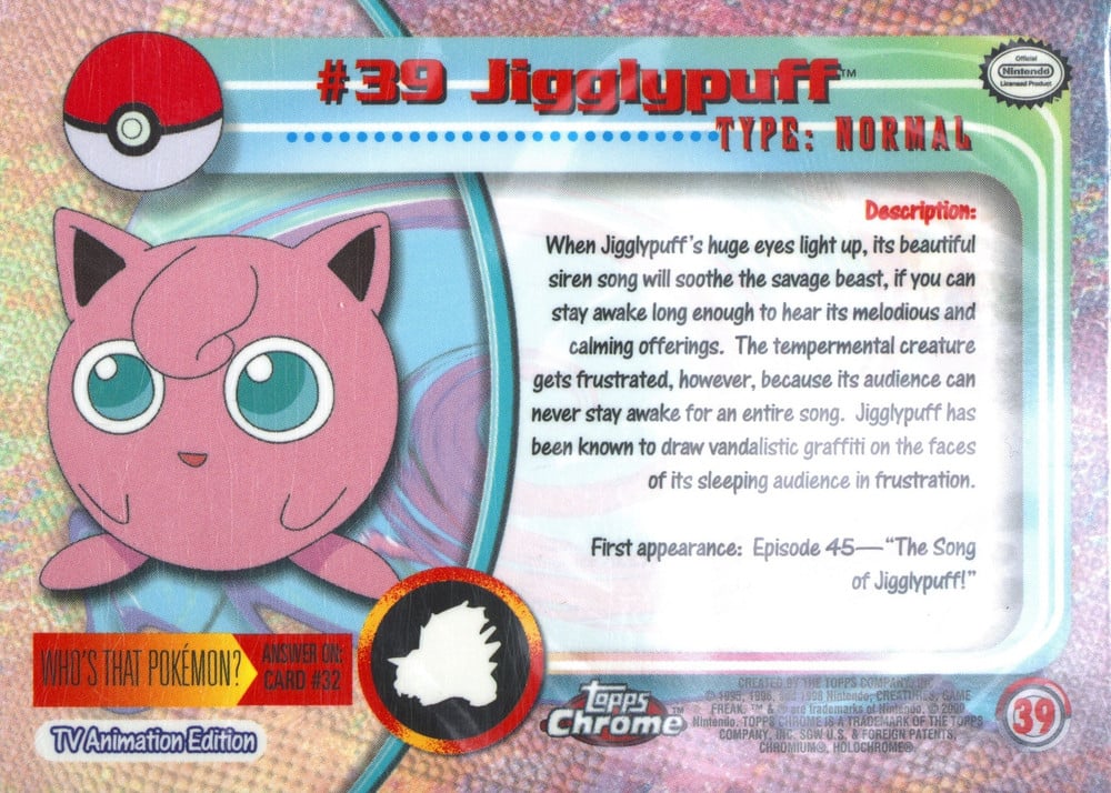 Jigglypuff Topps Chrome card back