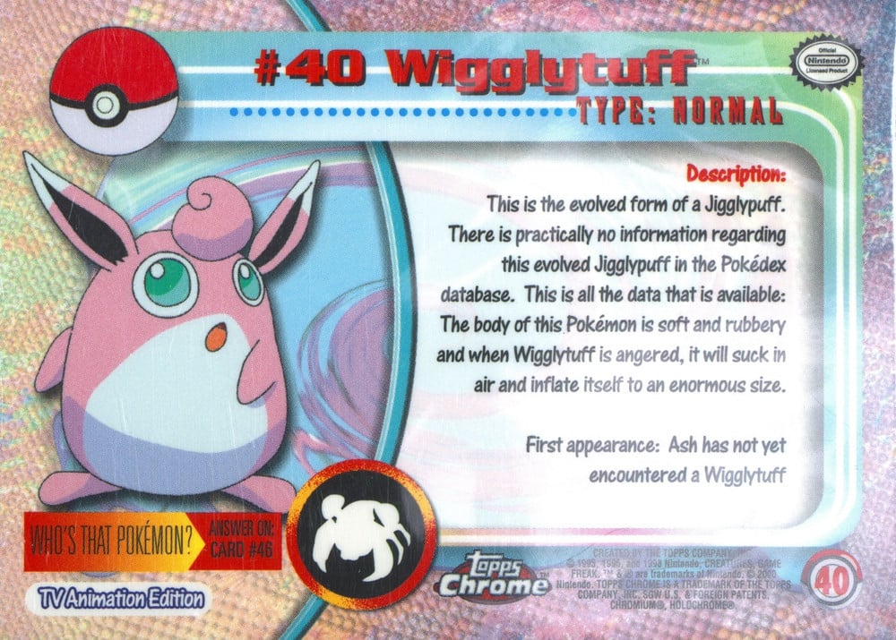 Wigglytuff Topps Chrome card back