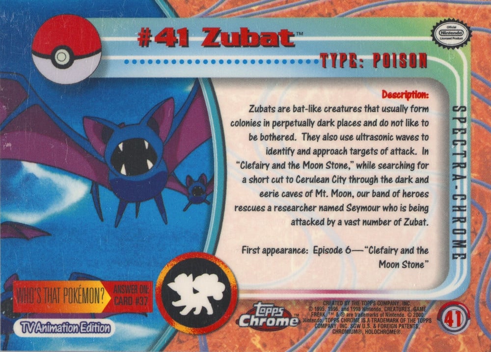 Zubat Topps Chrome card back