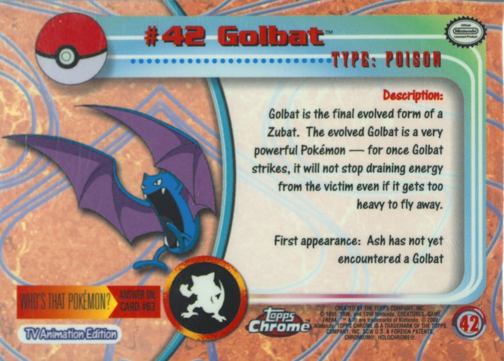 Golbat Topps Chrome card back