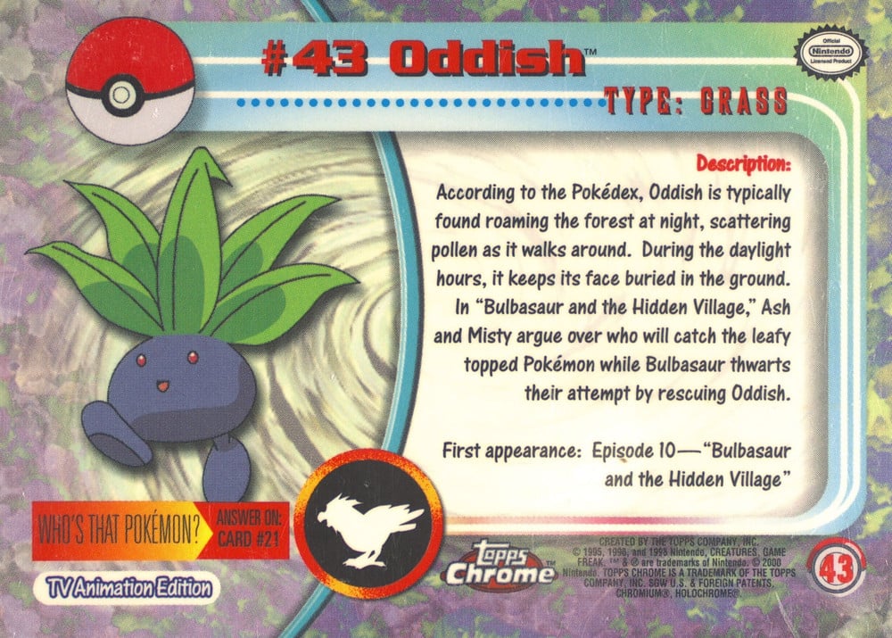 Oddish Topps Chrome card back