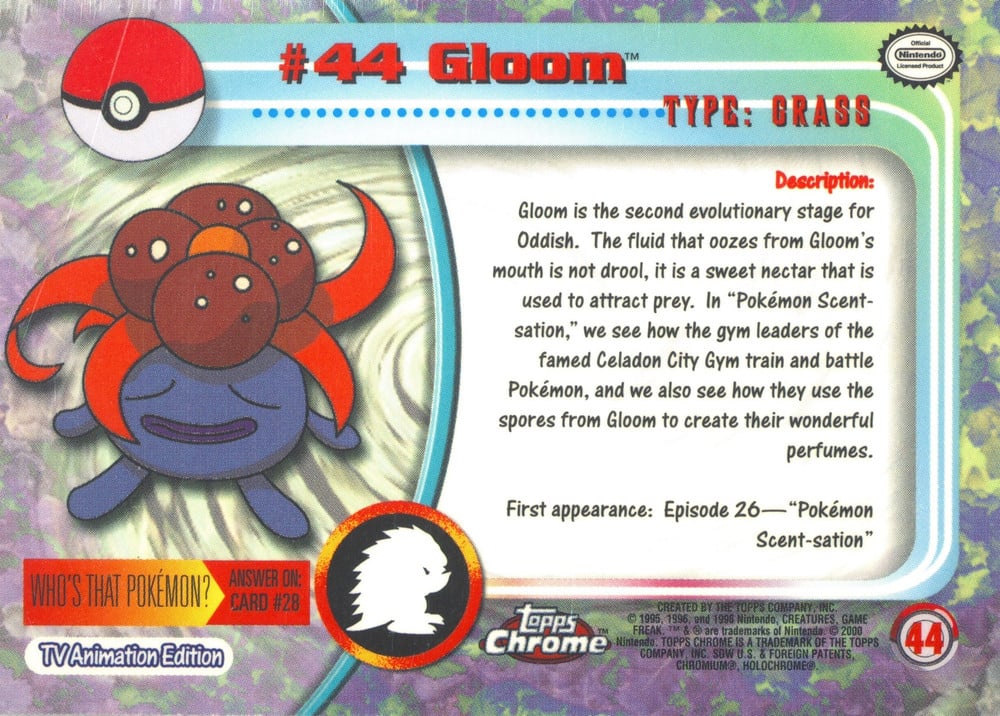 Gloom Topps Chrome card back