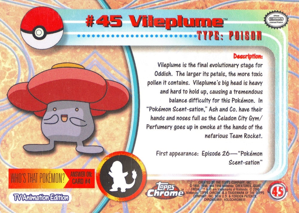 Vileplume Topps Chrome card back