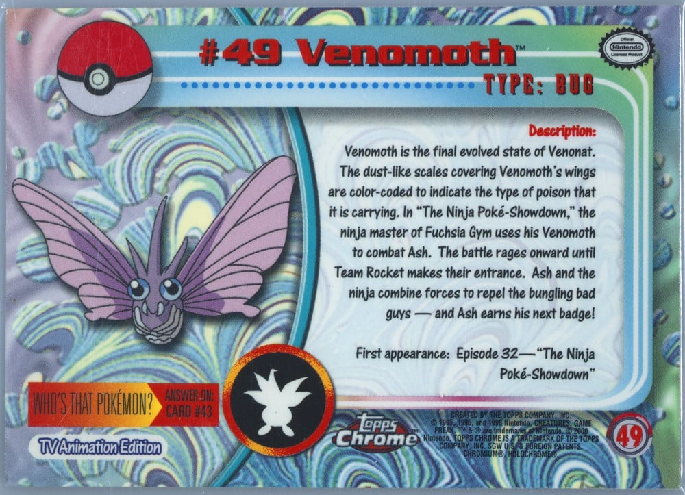 Venomoth Topps Chrome card back