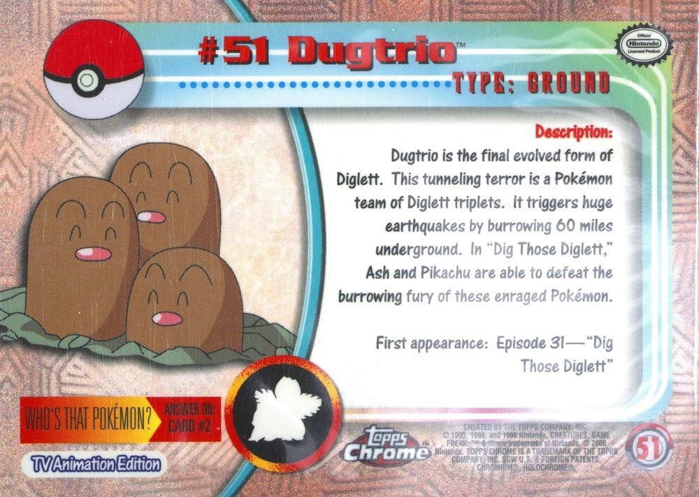 Dugtrio Topps Chrome card back