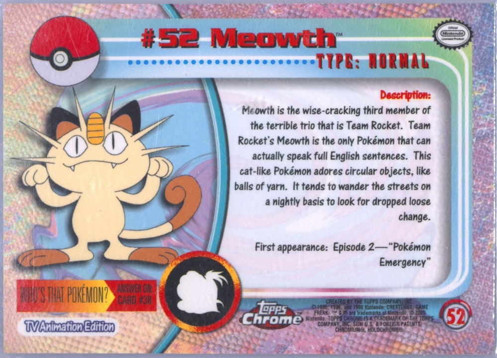 Meowth Topps Chrome card back