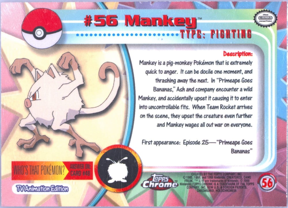 Mankey Topps Chrome card back