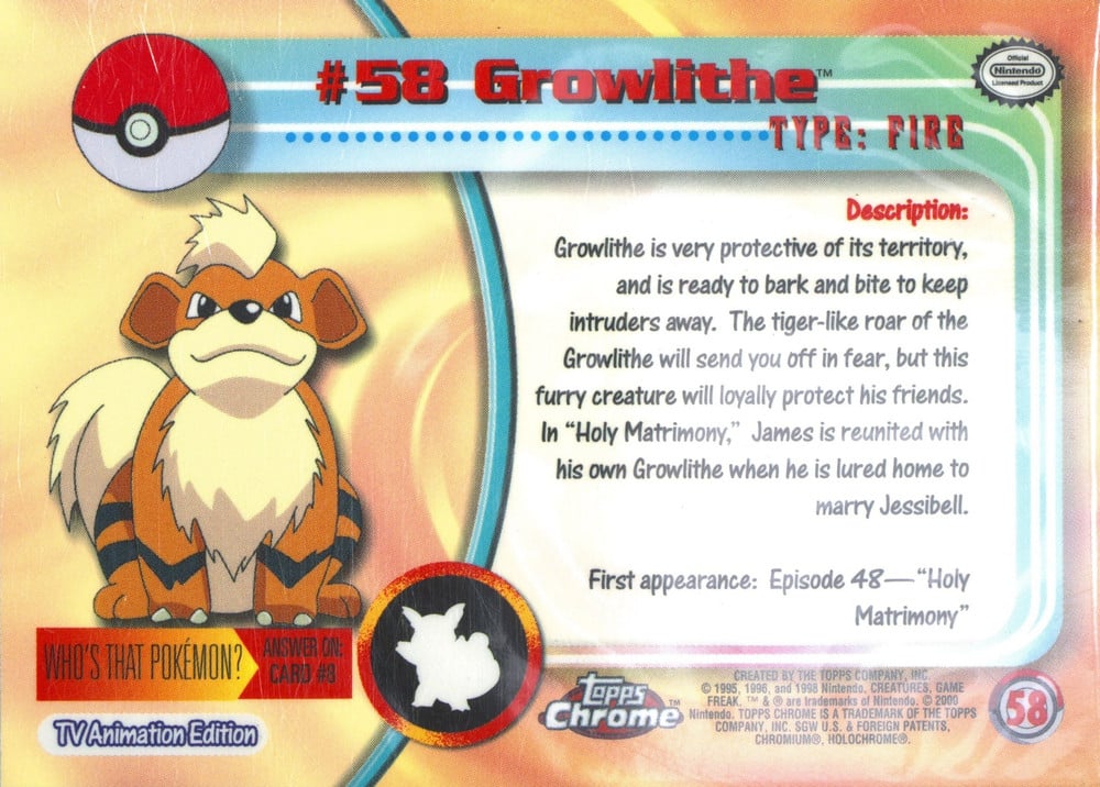 Growlithe Topps Chrome card back