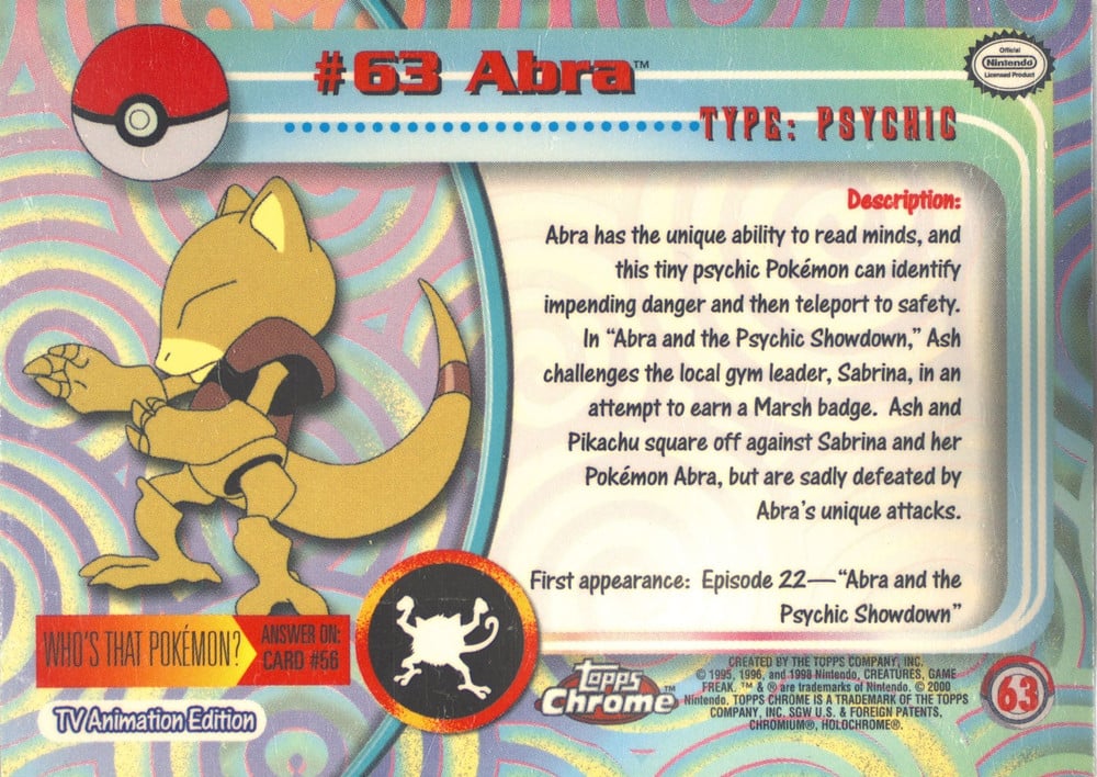 Abra Topps Chrome card back