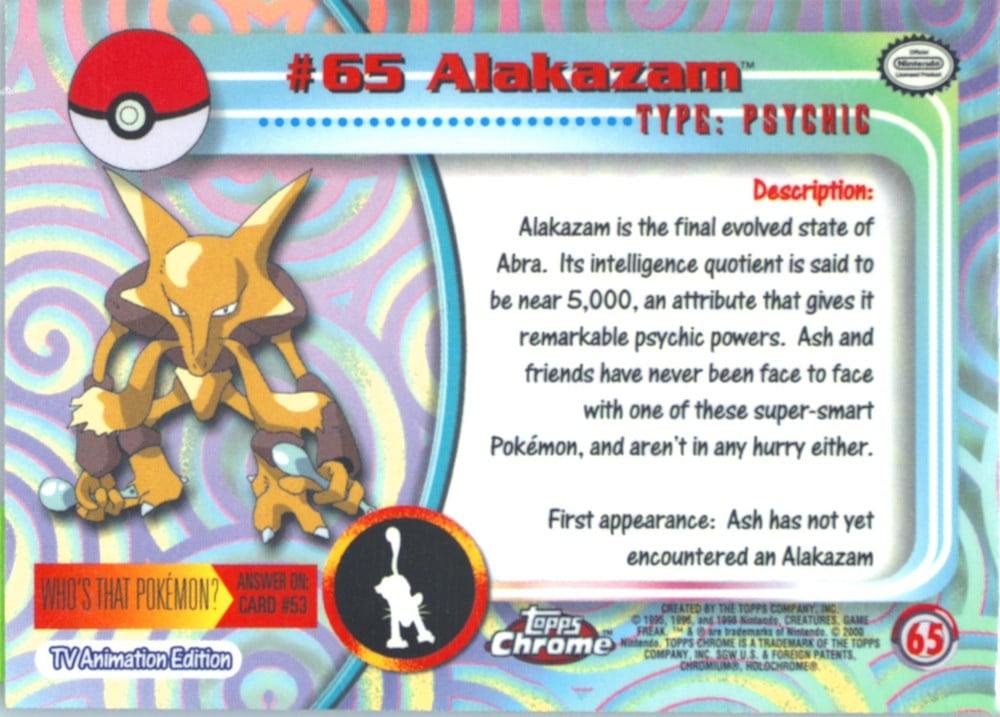 Alakazam Topps Chrome card back