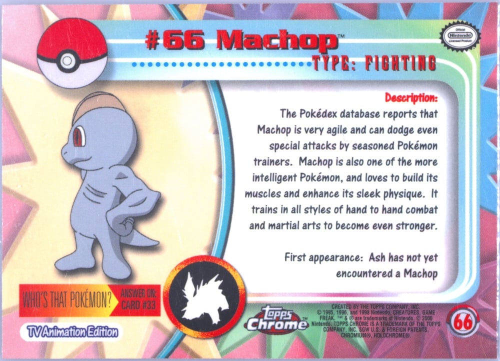 Machop Topps Chrome card back