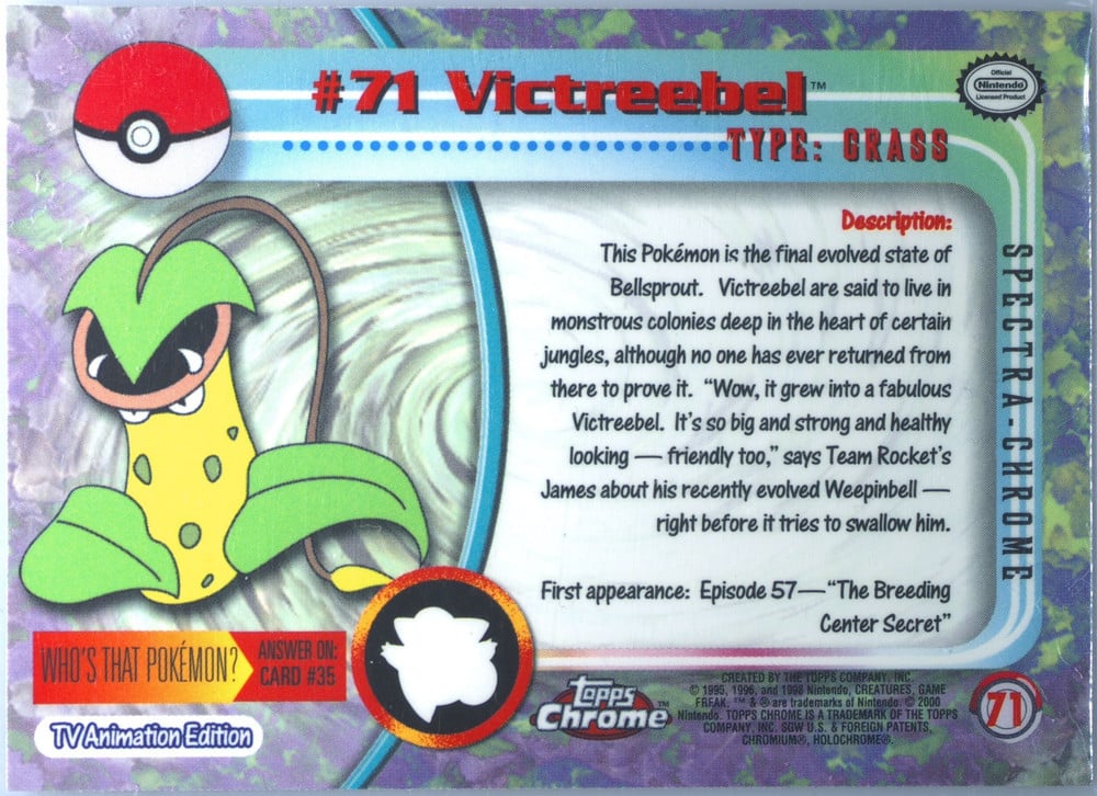Victreebel Topps Chrome card back