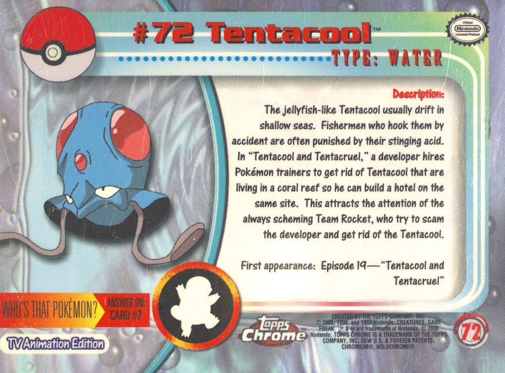 Tentacool Topps Chrome card back