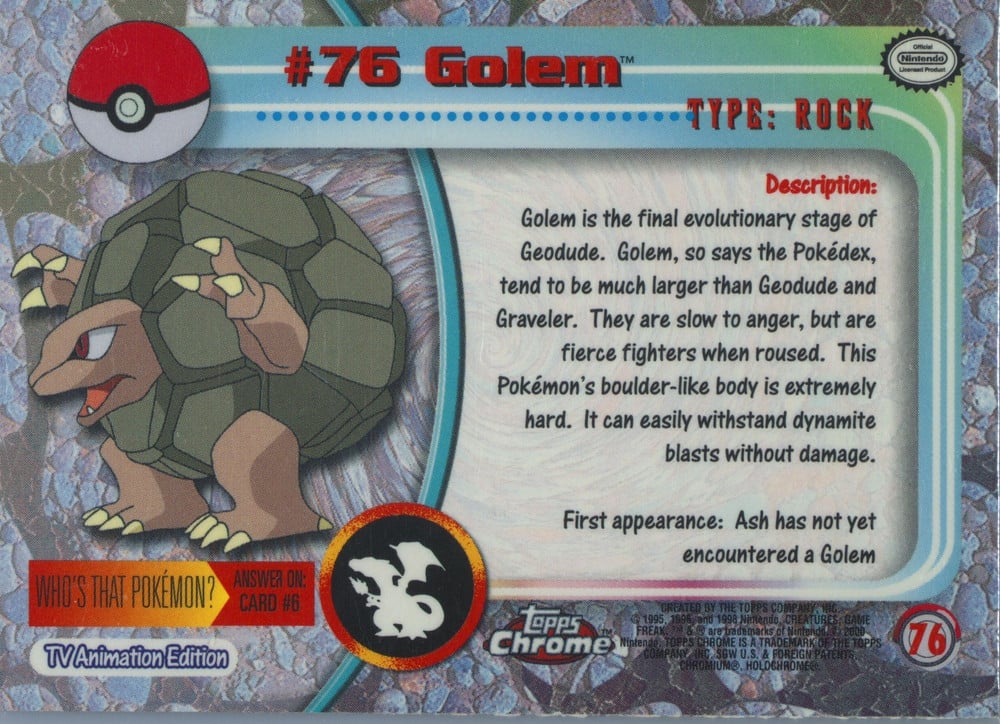 Golem Topps Chrome card back