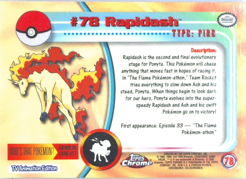 Rapidash Topps Chrome card back